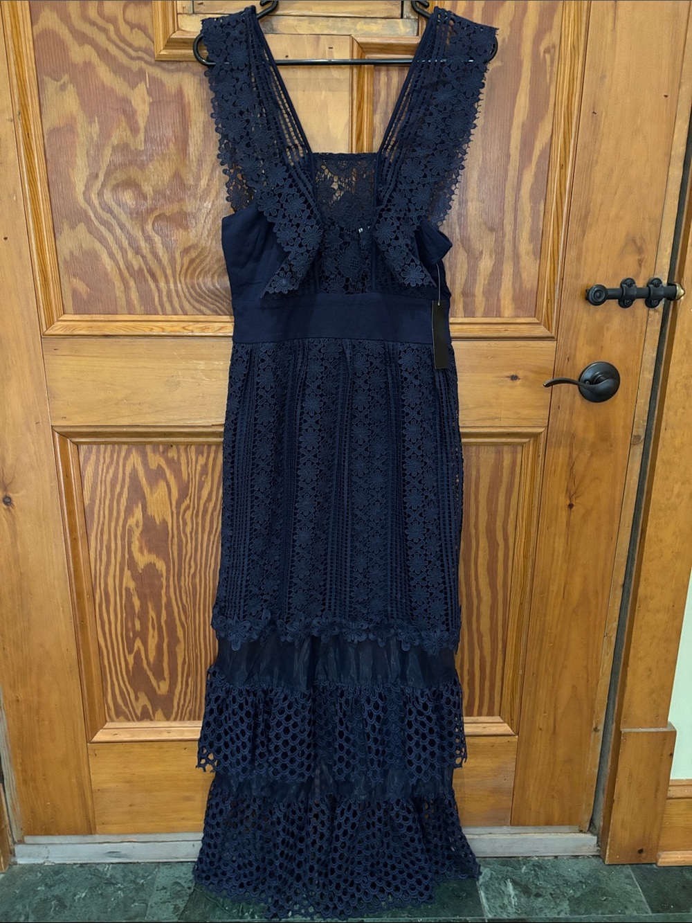 VENUS Navy Lace Tiered Maxi Dress
